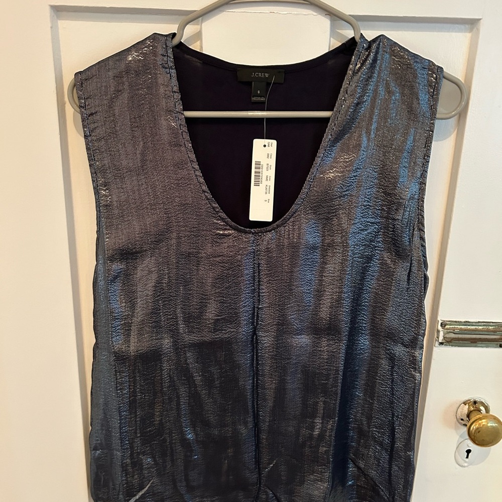 J Crew Metallic Sleeveless Blouse Navy Size S